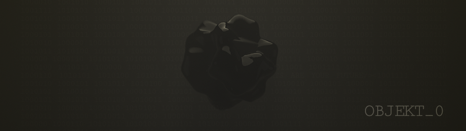 Visual graphic of OBJEKT_0 a Black amorphic substance surrounding a solid black artifact